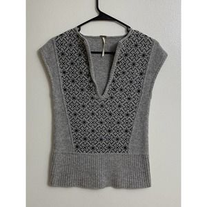 Free People Gray with Black Embroidered Wool Vest Size XS